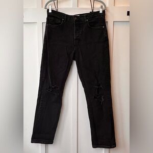 We The Free People Womens Jeans 28 Black Distressed Ripped Button Up Fly Skinny